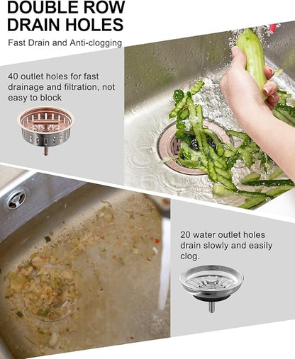 BOTEMY B9171 Copper Kitchen Sink Drain Kit 3 1/2 Sink Strainer for Kitchen Sink with Stainless Steel Strainer Stopper Drain Assembly Basket Strainer Fit Standard Sink Drain Hole(Antique Copper)