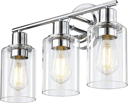 3-Light Chrome Bathroom Light Fixtures Over Mirror,Chrome Vanity Lights for Cabinet, 3 Bulb Bathroom Wall Sconce Light Fixture for Sink