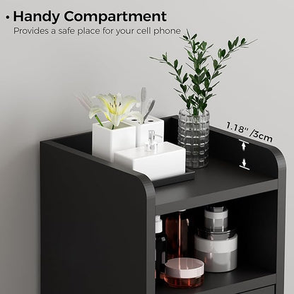 BEWISHOME Small Bathroom Cabinet, Bathroom Storage Cabinet with Adjustable Shelves & 2 Doors, Narrow Toilet Paper Cabinets, 7.9" D x 7.9" W x 31.5" H, for Small Spaces, Black YYG03B