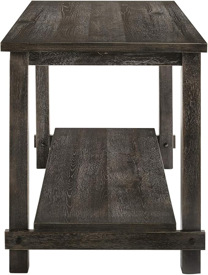 Weathered Grey Counter Height Table with Bottom Shelf, Rustic Farmhouse Kitchen Dining Table, 36 Inch High Bar Table with Storage Shelf for Small Spaces, Kitchen Island, Dining Room