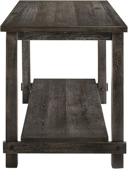Weathered Grey Counter Height Table with Bottom Shelf, Rustic Farmhouse Kitchen Dining Table, 36 Inch High Bar Table with Storage Shelf for Small Spaces, Kitchen Island, Dining Room