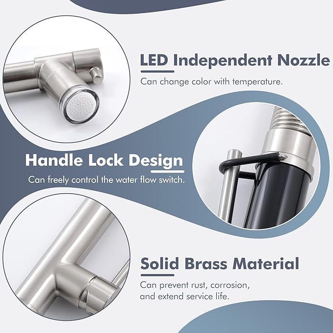 GIMILI Commercial Dual-Spout Kitchen Sink Faucet with Pull Down Sprayer Brushed Nickel LED Kitchen Faucet