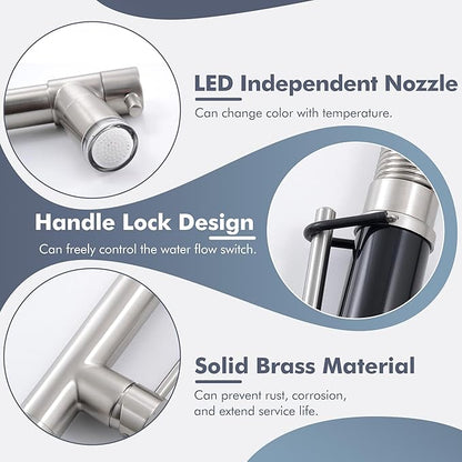 GIMILI Commercial Dual-Spout Kitchen Sink Faucet with Pull Down Sprayer Brushed Nickel LED Kitchen Faucet