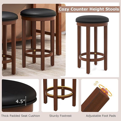 COSTWAY 3 Pieces Bar Table Set with Power Outlet, 36” Counter Height Bar Table with 2 Upholstered Bar Stools, Pub Table Set for Kitchen, Dining Room, Living Room, Small Space (Black + Walnut)