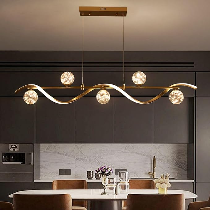 Island Lights for Kitchen, Modern Dining Room Light Fixture Linear Kitchen Island Lighting (6-Light Gold)