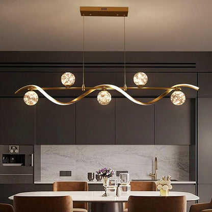 Island Lights for Kitchen, Modern Dining Room Light Fixture Linear Kitchen Island Lighting (6-Light Gold)
