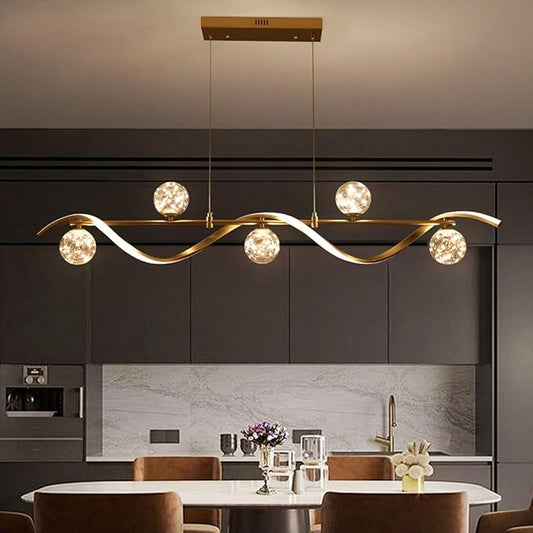 Island Lights for Kitchen, Modern Dining Room Light Fixture Linear Kitchen Island Lighting (6-Light Gold)