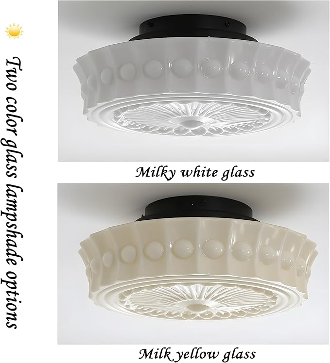 Bofea-Cream Glass Semi Flush Mount Ceiling Light Creative Sunflower Ceiling Light Fixture,Vintage Black Flush Mount Ceiling Lamp,Mid Century Ceiling Lighting for Bedroom,Hallway,Schoolhouse Kitchen.