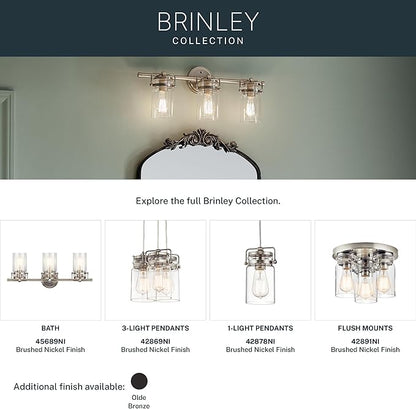 Kichler Brinley 24" Vanity Light in Brushed Nickel, 3-Light Farmhouse Bathroom Vanity Light with Clear Glass, (24" W x 10" H), 45689NI