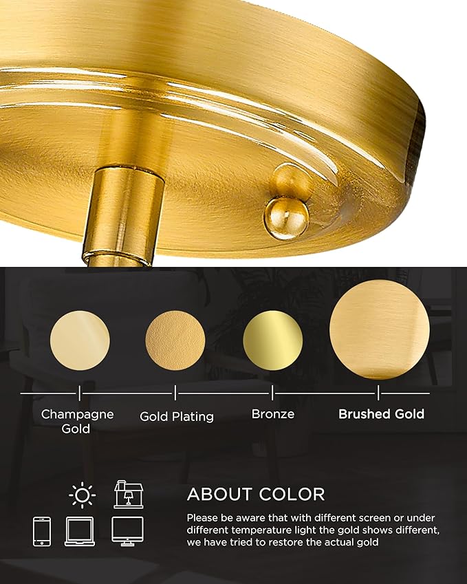 FEMILA 11" Gold Pendant Light Fixture, Vintage Pendant Lighting with Clear Glass Shade for Kitchen Island, Adjustable Hanging Light, Brushed Gold Pendant Lights, 4FY09-MP BG