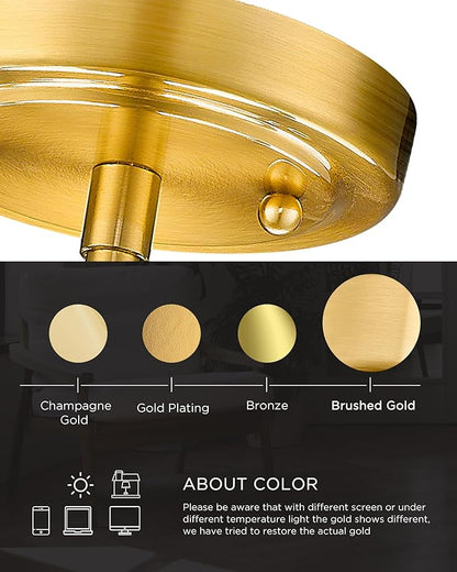 FEMILA 11" Gold Pendant Light Fixture, Vintage Pendant Lighting with Clear Glass Shade for Kitchen Island, Adjustable Hanging Light, Brushed Gold Pendant Lights, 4FY09-MP BG