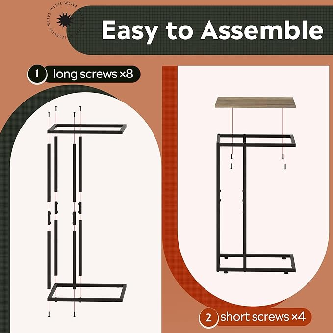 WLIVE Side Table, C Shaped End Table for Couch, Sofa and Bed, Large Desktop C Table for Living Room, Bedroom, Bedside, Creamy Greige