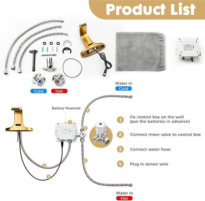 Touchless Bathroom Sink Faucet, Automatic Sensor Faucet for 3 Hole,Touchless Faucet for Bathroom Sink,Smart Faucet Gold