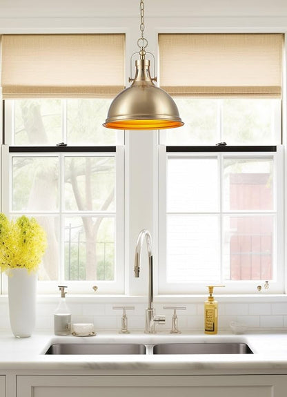 Kira Home Belle 14" Modern Industrial Gold Pendant Light with Dome Shade, Retro Metal Gold Hanging Light, Cool Brass Finish
