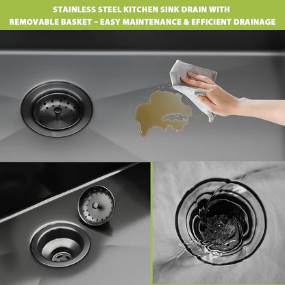 30 Inch Black Kitchen Sink Undermount-30x18x9 Stainless Steel Sinks Single Bowl black sink 304 18 Gauge Basin with Drain Assembly