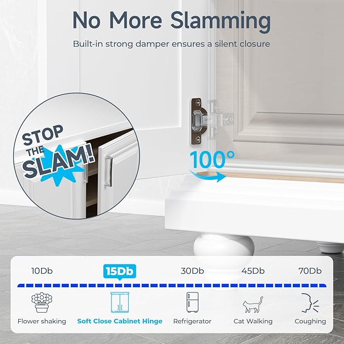 HOSOM 20 Pack 1/2" Overlay Soft Close Cabinet Hinges, Kitchen Door Hinges, Soft Close Hinges for Kitchen Doors, 100° Opening Angle, 2-Way Adjustment Cabinet Hinges Concealed