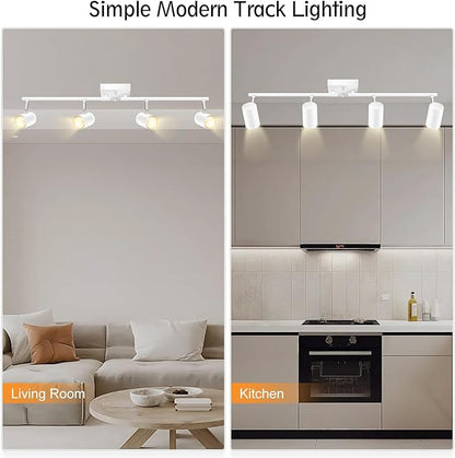 BoostArea 4-Light Track Lighting Kit, Modern Track Lighting Fixtures Ceiling, Rotatable Light Heads, Flush Mount Ceiling Spotlight, White Track Lighting for Living Room/Bedroom, GU10 Bulb Not Included