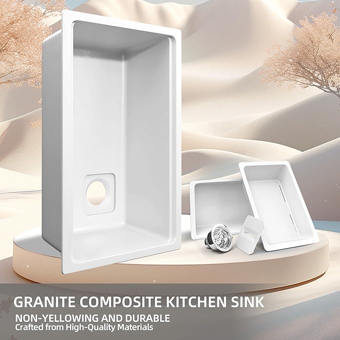 White Undermount Kitchen Sink 30 x19 Granite Composite Kitchen Sink Single Bowl Deep Drop-in Undermount Workstation Sink with Accessory Kit