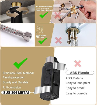 Kitchen Faucet with Pull Down Sprayer, Brushed Gold High Arc Stainless Steel Single Handle Kitchen Sink Faucet, 3 Spray Modes Metal Head, 1 Hole or 3 Hole Installation for Farmhouse