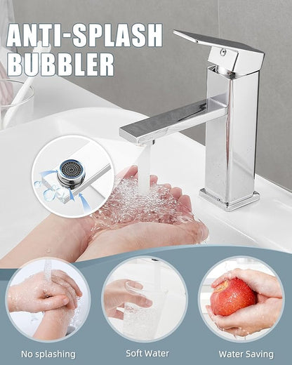 Bathroom Faucet-2 Sets, Bathroom Sink Faucets with Pop-up Drain and Deck Plate, Stainless Steel Faucets for Sink 3 Hole, Single Handle Vanity Faucet for Vessel, Chrome