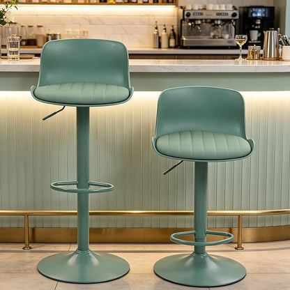 Bar Stools Set of 2 with Backrest, Adjustable Height Upholstered Barstools, Swivel Leather Island Chairs, Modern Armless Stools for Bar, Kitchen Island, Dining Room (Mint Green)