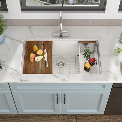 30"x19" Granite Composite Kitchen Sink - Ledge Workstation Undermount White Granite Quartz Classic Under Counter Single Bowl Basin