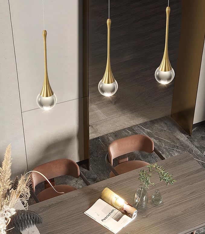 Modern Kitchen Island Pendant Lights Dimmable LED Crystal Chandelier Hanging Pendant Chandelier Gold 3 Pack