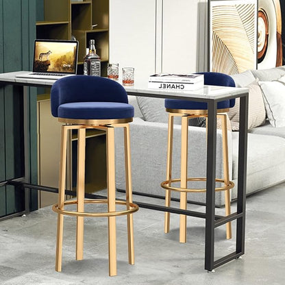 Swivel Stools Gold Metal Leg Height stools with Back High Dining Chairs for Home Kitchen Island-Grey 2 Pcs-25.6in Sitting (Blue 1 Pcs)