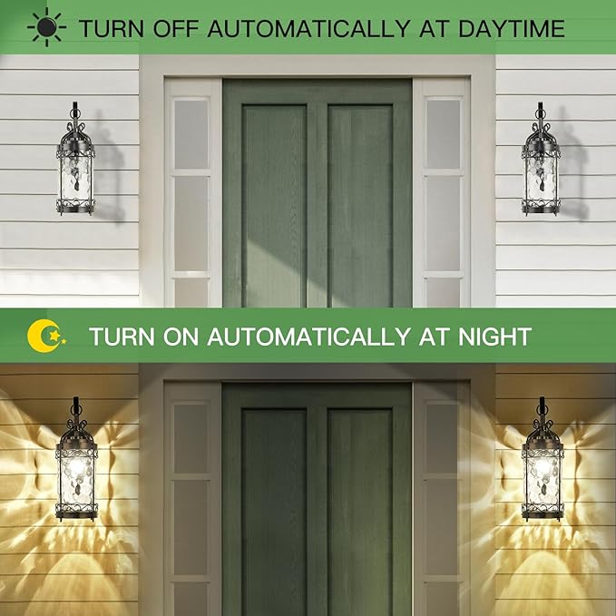 NLIEOPDA Large Dusk to Dawn Sensor Outdoor Wall Sconce,19.68" H Vintage Exterior Light Fixture with IP65 Waterproof,Classical European Style Porch Light with Water Glass for Front Door Balcony Porch