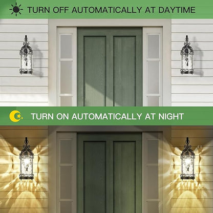 NLIEOPDA Large Dusk to Dawn Sensor Outdoor Wall Sconce,19.68" H Vintage Exterior Light Fixture with IP65 Waterproof,Classical European Style Porch Light with Water Glass for Front Door Balcony Porch