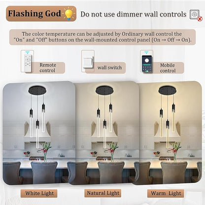 Flashing God 3 Light Mini Chandelier Black Modern Crystal LED Pendant Light for Kitchen Island Adjustable Hanging Light Fixture for Dinning Room Bedroom Dimmable 2700K 4500K 6000K