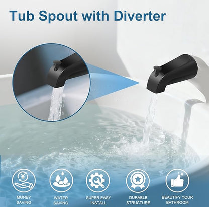 Universal Tub Spout for 1/2" Copper Pipe, 1/2" IPS and 3/4" IPS, Bathtub Faucet with Diverter and Adapter and Hex Wrench (Matte Black)