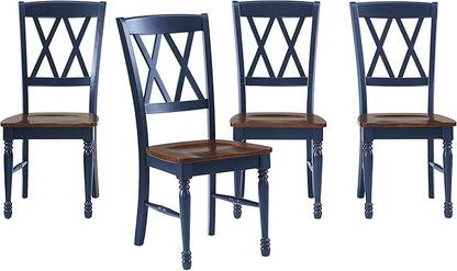 Crosley Furniture Shelby Traditional Wood X-Back Dining Room Chairs Set of 4, Kitchen Chair, Navy