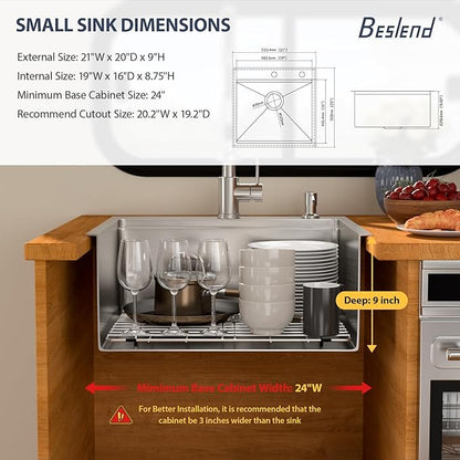 21 Outdoor Kitchen Sink - Beslend 21x20 Outdoor Sink Bar Sink RV Sinks Drop In, Topmount Stainless Steel Kitchen Sinks Wet Bar Sinks Workstation 16 Gauge Single Bowl Above Counter Indoor Outdoor