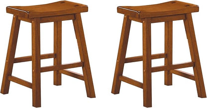 Living Room Chairs Comfy, Farmhouse Modern Solid Wood Counter Height Stools Set of 2, Saddle Seat Wooden Chairs for Kitchen Island, Dining Room, Comedor Sillas，Bedroom Furniture,Oak