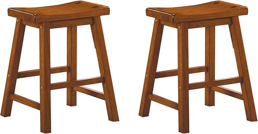 Living Room Chairs Comfy, Farmhouse Modern Solid Wood Counter Height Stools Set of 2, Saddle Seat Wooden Chairs for Kitchen Island, Dining Room, Comedor Sillas，Bedroom Furniture,Oak