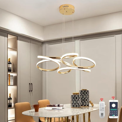 23 inch Modern Chandelier for Dining Room, Kitchen Chandelier & Entryway, Dimmable LED Pendant Light with Adjustable Height, 32W for Hallway, Living Room, Bedroom (Gold M)