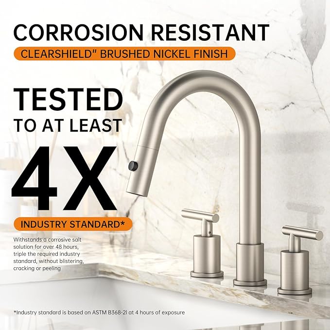 Ryuwanku Brushed Nickel Pull Down Bathroom Faucet with Pop-up Drain, 8 inch Widespread Bathroom Faucet 3 Hole with Pull Down Sprayer 2 Modes, 8'' Brushed Nickel Bathroom Faucet with Supply Lines