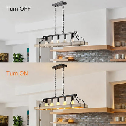 Rustic Farmhouse Chandelier for Dining Room 5-Lights-A Black+Wood