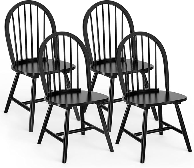 SIMOE Windsor Dining Chairs Set of 4, Farmhouse Wood Dining Chairs with Solid Wood Legs, Spindle Back Kitchen Chairs for Living Dining Room, Black