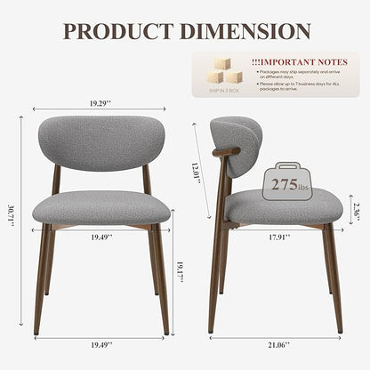 MALOL Upholstered Dining Room Chairs Set of 6, Kitchen Chairs with Metal Legs and Anti Slip Pads, Curved Back Dining Chair for Home and Restaurant Use, Light Grey