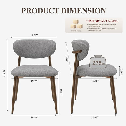 MALOL Upholstered Dining Room Chairs Set of 6, Kitchen Chairs with Metal Legs and Anti Slip Pads, Curved Back Dining Chair for Home and Restaurant Use, Light Grey