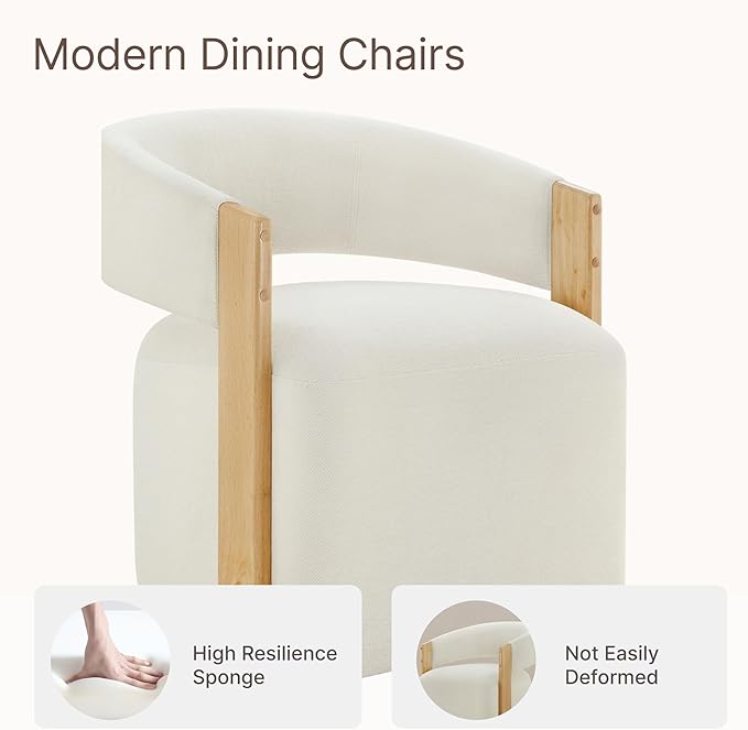 KISLOT Upholstered Dining Chairs Set of 2, Barrel Modern Dining Room Chairs with Casters, Kitchen Side Wooden Armchair with Fabric Cushion Seat for Bedroom, Livingroom, Reading Room, Beige, 2 Boxs