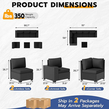 Patio Furniture Set, Wide Armrest Outdoor Furniture Set with Thick Cushions, 6 Piece Wicker Rattan Patio Sectional Sofa for Backyard, Poolside, Garden