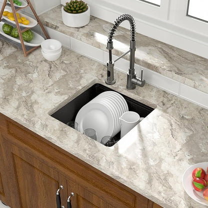 Mocoloo 18 Inch Undermount Granite Composite Bar Sink - 18 x 18 Matte Black Ledge Workstation Kitchen Sinks, Composite Quartz Single Bowl Under Counter Bar Prep Rv Sink Basin