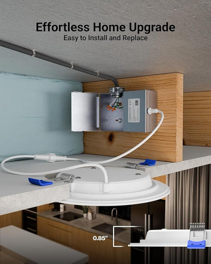 Sunco Lighting - 6 Pack 6 Inch Ultra Thin LED Recessed Ceiling Lights, 5000K Daylight, Dimmable, 14W, Wafer Thin, Canless with Junction Box.