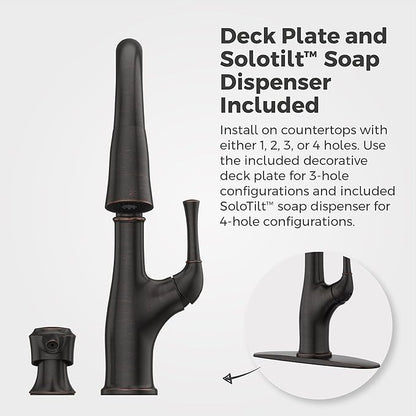 Pfister Alderwood Kitchen Faucet with Pull Down Sprayer and Soap Dispenser, Single Handle, NSF Certified, Tuscan Bronze Finish, F5297AWY