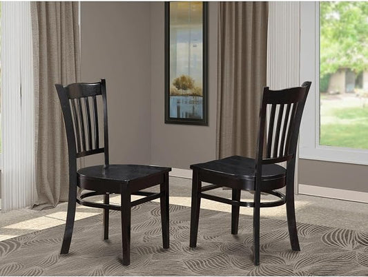 East West Furniture GRC-BLK-W Groton Dining Chairs - Slat Back Wood Seat Kitchen Chairs, Set of 2, Black