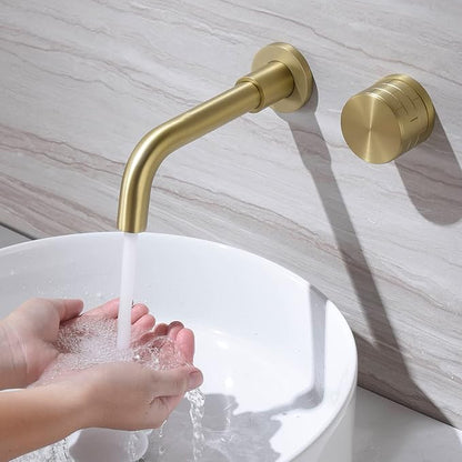 TRUSTMI Brass Bathroom Faucet Brick-Pattern Single Handle Wall Mount Vessel Sink Faucet (Rough-in Valve Included), Brushed Gold