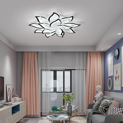 Garwarm Modern Ceiling Lights,Dimmable LED Flush Mount Ceiling Lamp with Remote Control,Black Acrylic Leaf Ceiling Light Fixture for Living Room Dining Room Bedroom 98W